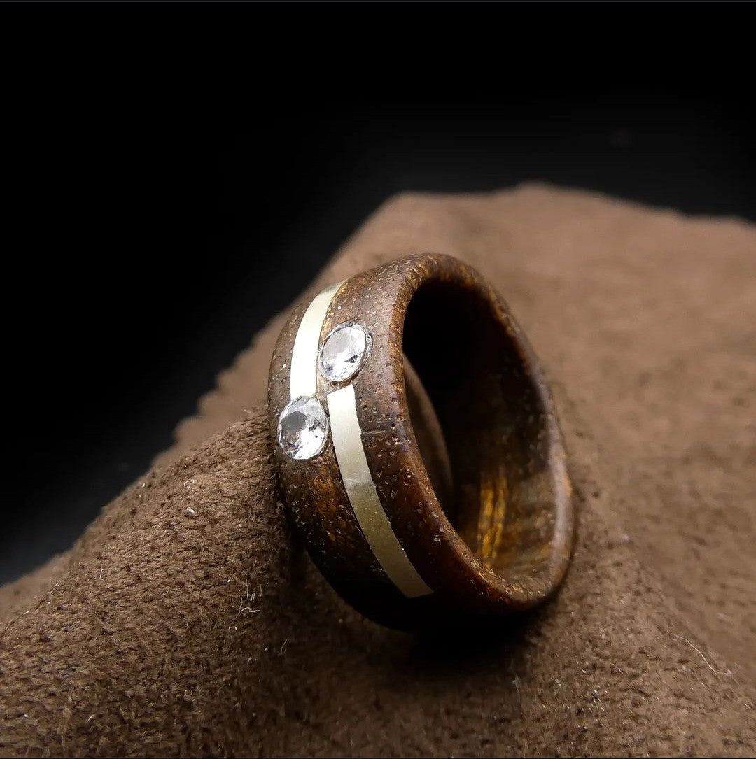 mahogany wooden ring with silver